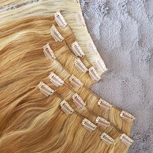 Remy clip in hair extensions honey blonde platinum